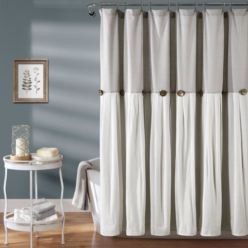 Lush Décor 72"x72" Linen Button Shower Curtain Gray - Non-Slip Back